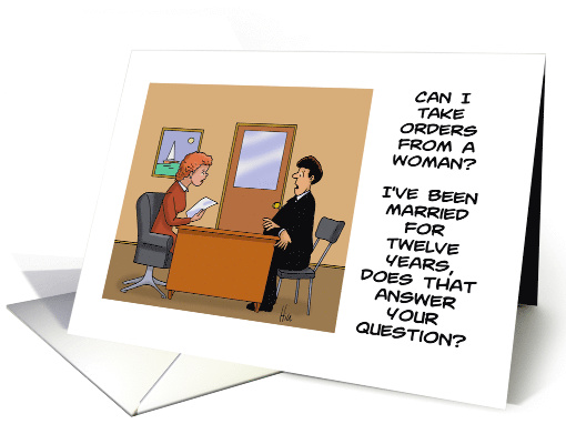 American Business Women's Day With Cartoon Orders From A Woman card