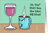 Birthday Card For Her With Coffee Mug And Wine Glass Cartoon card