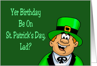 Birthday On St. Patrick’s Day Card For Him With Cartoon Character card