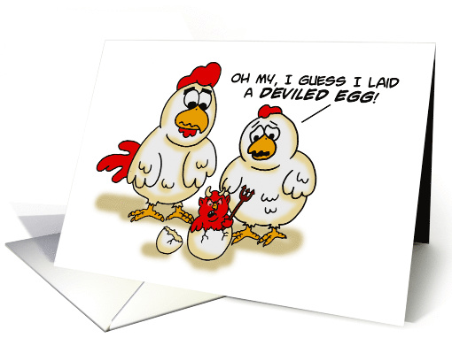 Humorous Blank Note Card With Chicken, Rooster and Deviled Egg card