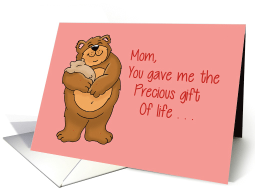 Mother's Birthday Card With Cartoon Bear Hugging Her Cub card
