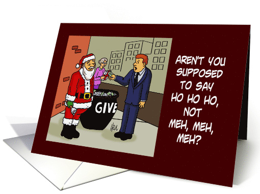 Christmas Card With Cartoon Santa's Helper Saying Meh Meh Meh card