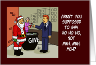Christmas Card With Cartoon Santa’s Helper Saying Meh Meh Meh card