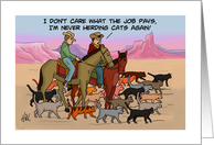 Blank Note Card With Cartoon Cowboys Herding Lots Of Cats card