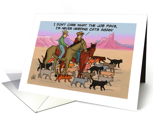 National Cat Day Card With Cartoon Cowboys Herding Cats card (1582286)