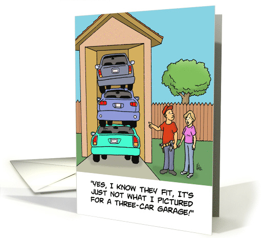Congratulations On Your New 3-Car Garage Card With Funny Cartoon card