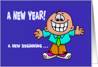 New Year’s Card With Cartoon Character A New Beginning card