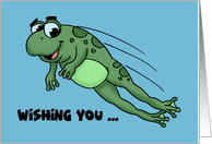 Birthday Card With Cartoon Frog Hopping Wishing You A Hoppy Birthday card
