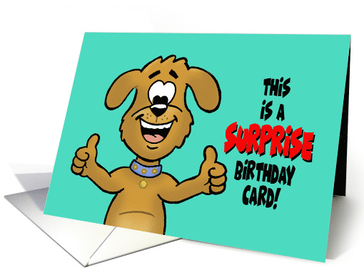 Humorous Birthday Card With Cartoon Dog Surprise Birthday card