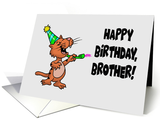 Cute Brother Birthday Card With Cartoon Cat Wearing Party Hat card