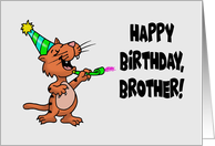 Cute Brother Birthday Card With Cartoon Cat Wearing Party Hat card