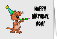 Cute Mother Birthday Card With Cartoon Cat Wearing Party Hat card
