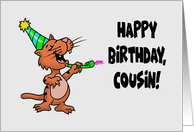 Cute Cousin Birthday Card With Cartoon Cat Wearing Party Hat card
