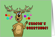Christmas Card With Ornaments Hanging From Reindeer’s Antlers card