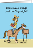 Humorous Blank Note Card With Cowboy Sitting Backwards On Horse card