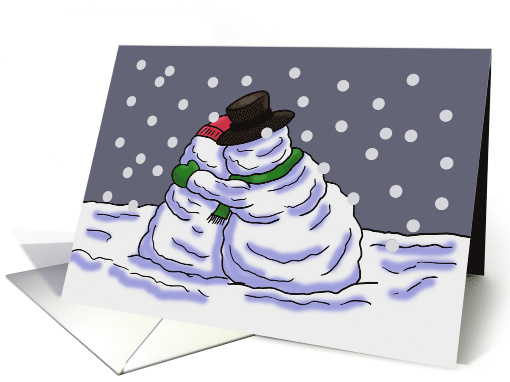 Cute Christmas Card With Snow Couple Hugging In Falling Snow card
