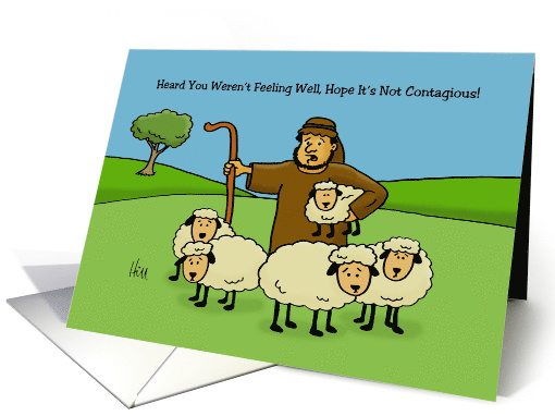 Humorous Get Well Card With Shepherd And Sheep Get The Flock Out card