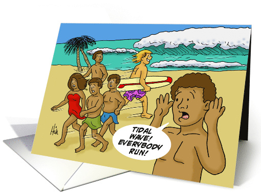 Blank Surfing Card With Surfer Running Towards Tidal Wave card