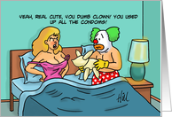 Blank Adult Note Card With Cartoon About Clown And Sexy Woman card