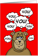 Valentine Card With Cartoon Bear And Thought Balloons About You card