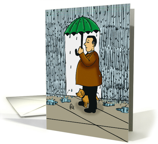 Blank Card With Dog Out Of Rain Under Man With Umbrella card (1595994)