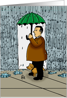 Blank Card With Dog Out Of Rain Under Man With Umbrella card