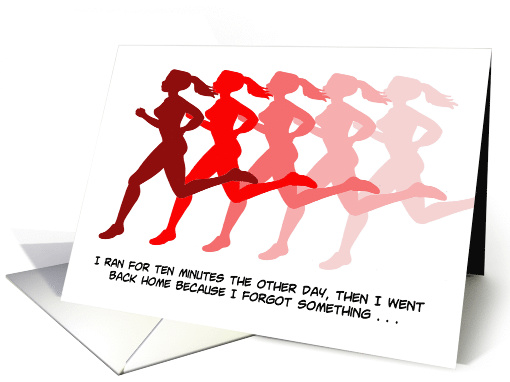 Friendship Card With Woman Running In Overlapping Shades Of Red card