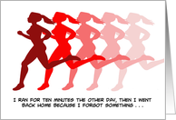 Friendship Card With Woman Running In Overlapping Shades Of Red card