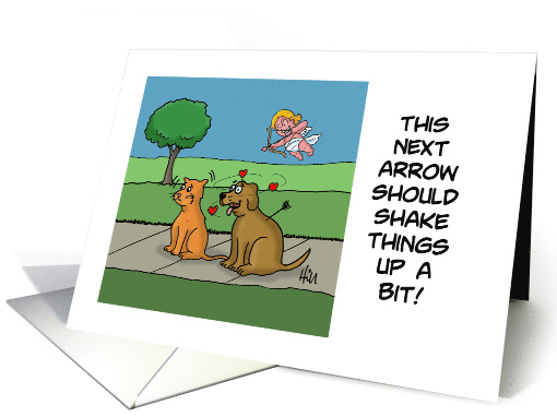 Humorous Valentine Card With Cupid Shooting Dog And Cat card (1596918)