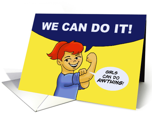 Blank Note Card With Cartoon Girl Parody Of We Can Do It Poster card