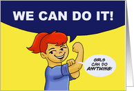 Girls’ Birthday Card With Cartoon Girl Parody Of We Can Do It Poster card