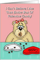 Humorous Valentine Card With Cartoon Bear Eating All The Candy card