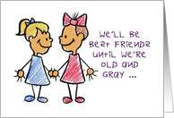 Humorous Friendship Card With Child-Like Drawing Of Two Girls card
