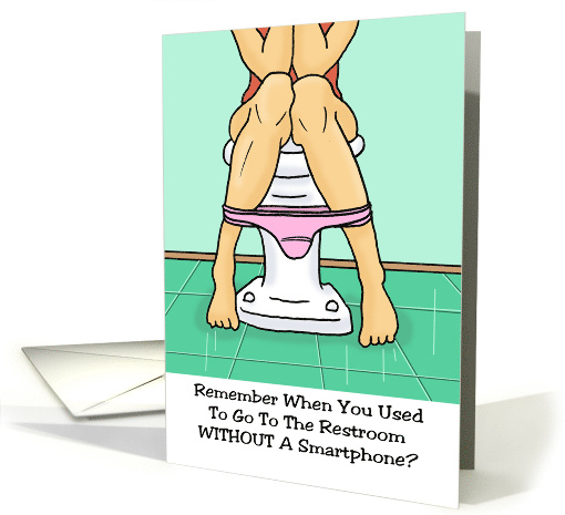 Adult Blank Card With Woman On Toilet Without Smartphone card