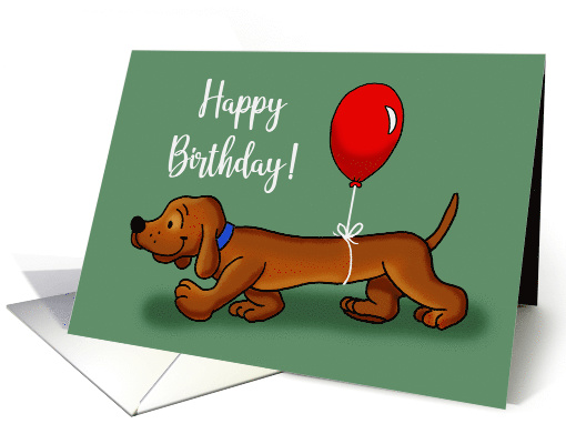 Kids Birthday Card With Cartoon Dachshund With Balloon Tied To It card