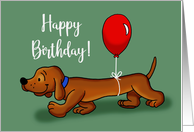 Kids Birthday Card With Cartoon Dachshund With Balloon Tied To It card