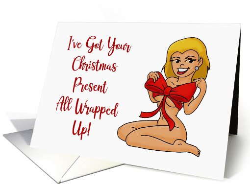 Adult Christmas Card For Him With Sexy Woman Wearing Only A Bow card