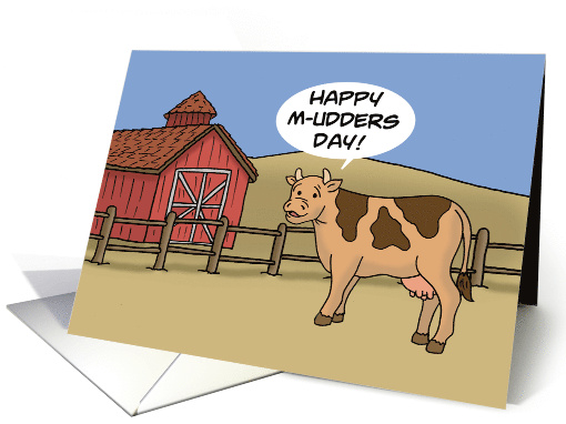 Humorous Mother's Day Card With Cartoon Cow Happy M-Udders Day card