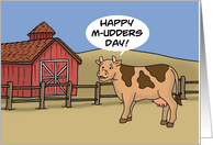 Humorous Mother’s Day Card With Cartoon Cow Happy M-Udders Day card
