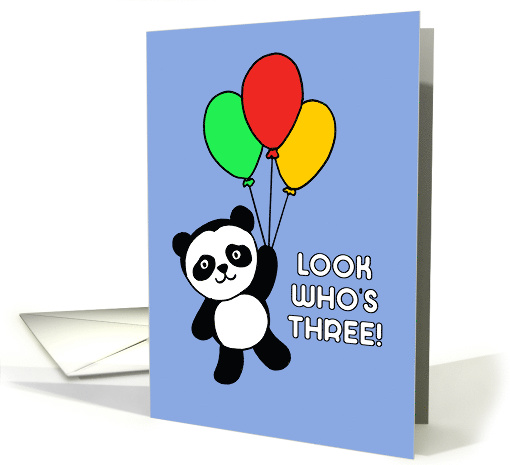 Kids Three Year Old Birthday Card With Panda Lifted Up... (1617858)