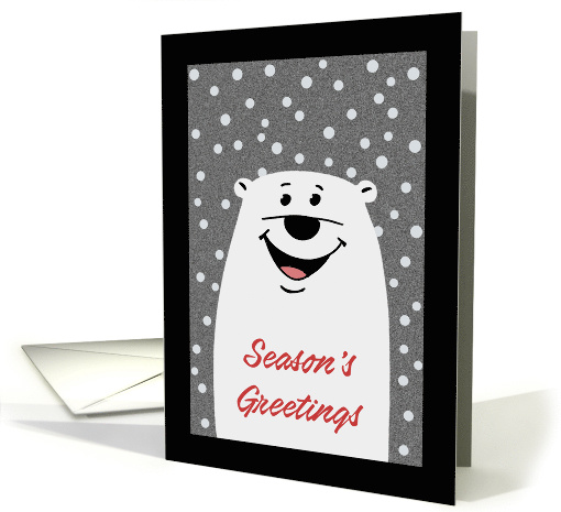 Cute Christmas Card With Cartoon Polar Bear With Snow Falling card