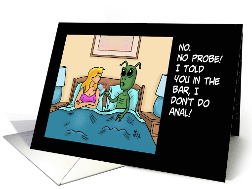 Adult Birthday Card With Woman In Bed With Alien Creature... (1624390)