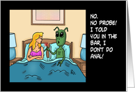 Adult Birthday Card With Woman In Bed With Alien Creature No Probe card