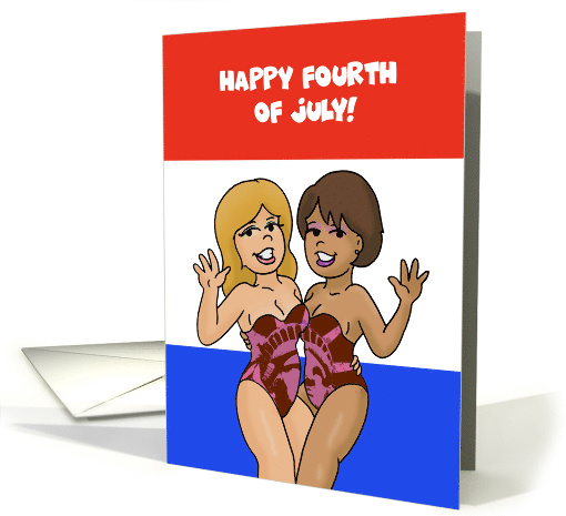 4th Of July Card With Lesbian Couple Wearing Statue Of... (1625756)