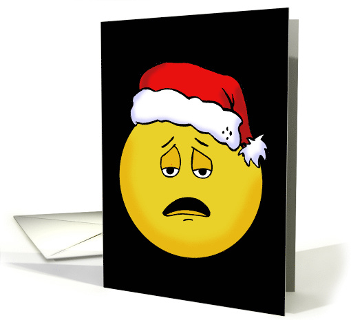 Humorous Christmas Card With Bored Emoji In A Santa HAt card (1625762)