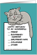 Humorous Birthday With Cartoon Cat And Check List Of Recipient card