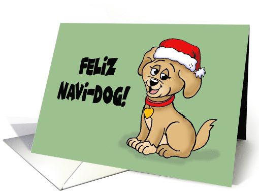 Cute Christmas Card With Cartoon Dog In Santa Hat Feliz Navi-dog card