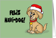 Cute Christmas Card With Cartoon Dog In Santa Hat Feliz Navi-dog card