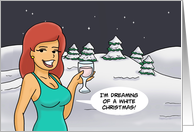 Humorous Christmas Card With Cartoon Woman Holding Wine Glass card