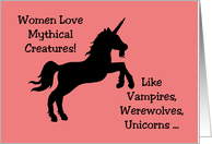 Humorous Hi, Hello Card Women Love Mythical Creatures card